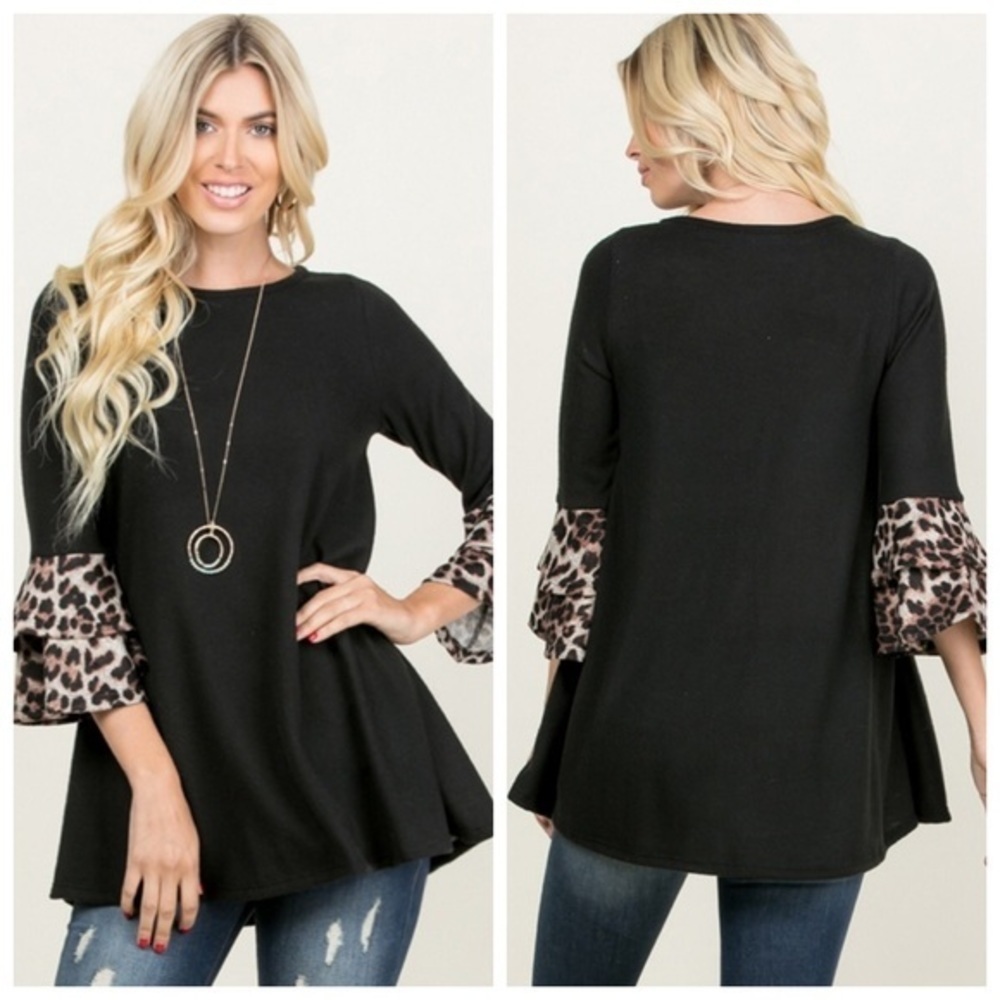 🆕Burgundy, brn leopard swing sleeve top - Picture 4 of 4